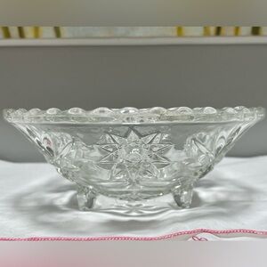 Tri Footed Crystal Serving Dish Pinwheel Pattern Glassware Home Decor